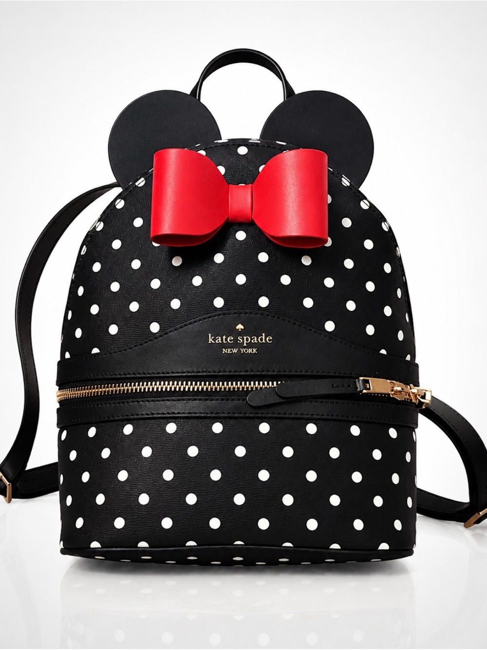 kate spade Black White Polka Dot Kids Backpack with Red Bow